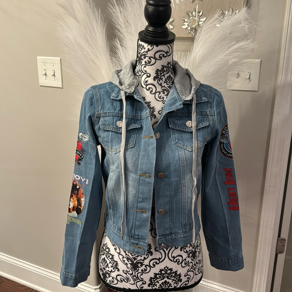 Bon Jovi Denim Jacket With Removable Hoodie Brand New